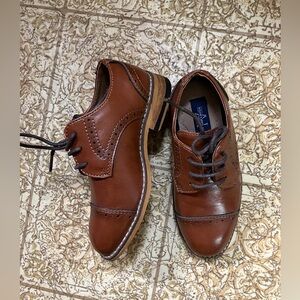 Boys Brown Leather Dress Oxfords with Brogue Detailing